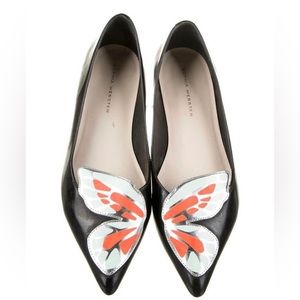 Sophia Webster Black Leather Butterfly Flats shoes 37.5